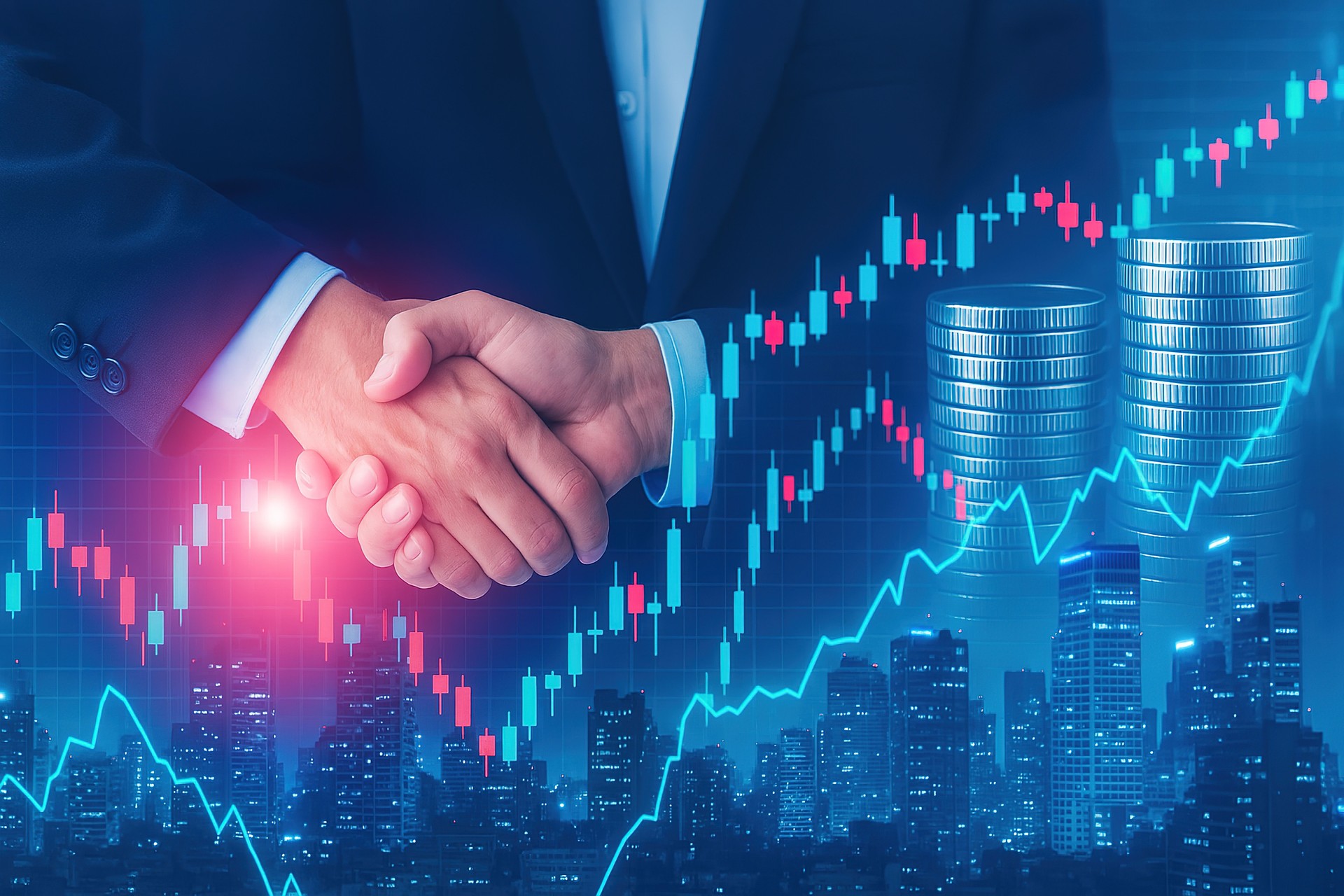 Economy Growth Agreement – Handshake with Stock Market Chart